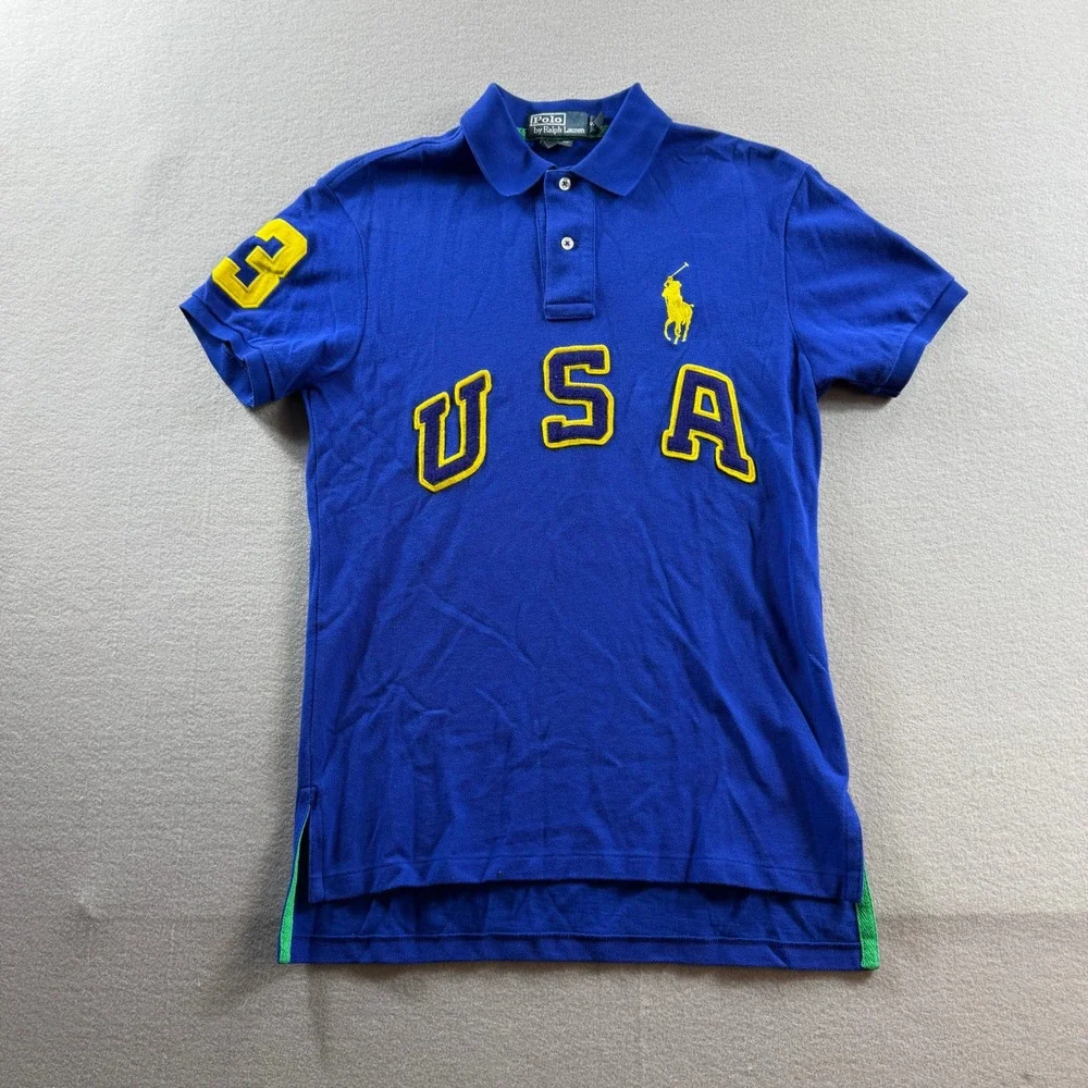 Polo Ralph Lauren Polo Shirt Mens Small Blue USA Big Pony Custom Fit Rugby